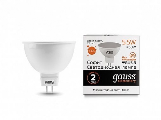 Лампа светодиодная GAUSS GU5.3 5,5Вт теп. свет.