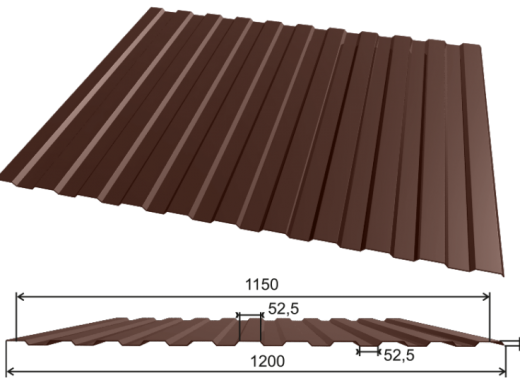 Профнастил   С-8  2000х1200х0,4мм (цвет - коричневый 8017) (Б/Н от20-1139р)
