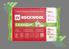 Утеплитель базальтовый ROCKWOOL ЛайтБаттс Скандик100мм(плита 600х800мм) 2,88м2/0,288м3(Б/Н>20-1198р)