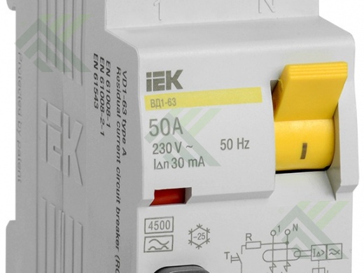 УЗО 2-пол. 50А 30мА IEK