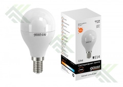 Лампа светодиодная GAUSS Е14 6Вт теп.свет шар