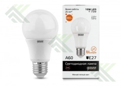 Лампа светодиодная GAUSS А60 Е27 10Вт теп.свет