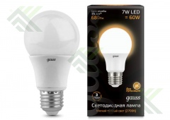 Лампа светодиодная GAUSS А60 Е27 7Вт теп.свет УСС