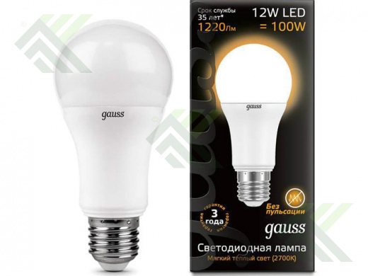Лампа светодиодная GAUSS А60 Е27 12Вт теп.свет УСС