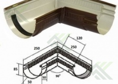 Желоб угловой левый 125мм/ 90град.(цвет- коричневый RAL 8017)