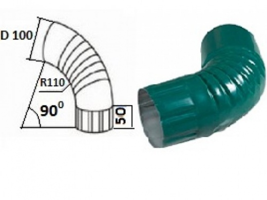 Колено трубы 100мм (цвет-зеленый RAL 6005)
