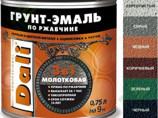 Грунт-эмаль Дали по ржавчине молотков. зеленый 0,75л
