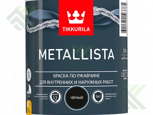 Грунт-эмаль TIKKURILA METALLISTA по ржавчине глянц.черный 0,9л