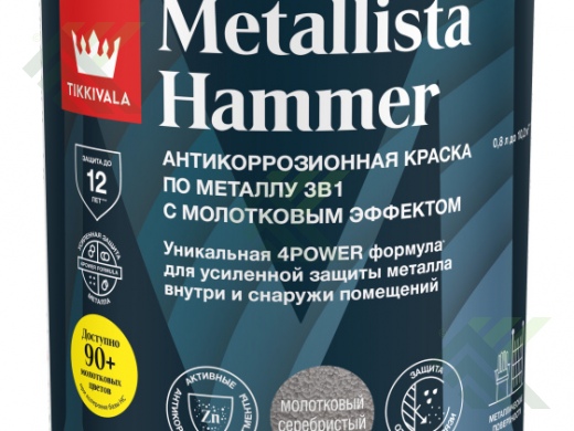 Грунт-эмаль TIKKURILA METALLISTA по ржавчине молотков.серебристый 2,5л