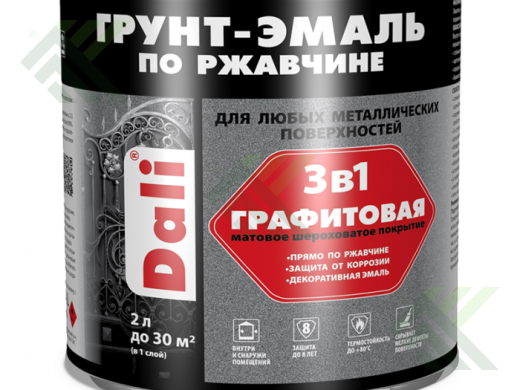 Грунт-эмаль Дали по ржавчине графитовая чёрная 2л