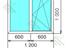 Окно ПВХ 1000х1200мм двуствор./ поворотно-откид.+глух./ 2-й ст-пакет/правое