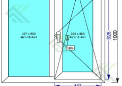 Окно ПВХ 1000х1000мм двуствор./ поворот.-откид.+глух. / 2-й ст-пакет/правое