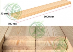 Доска 30х100мм (95мм) сухая строганная