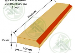 Доска обрезная 25х100х6000мм 2сорт