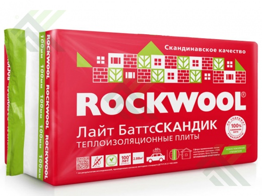 Утеплитель базальтовый ROCKWOOL ЛайтБаттс Скандик100мм(плита 600х800мм) 2,88м2/0,288м3(Б/Н>20-1209р)