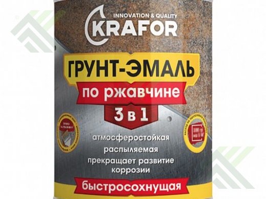 Грунт-эмаль KRAFOR по ржавчине быстросохнущий черный 0,9кг